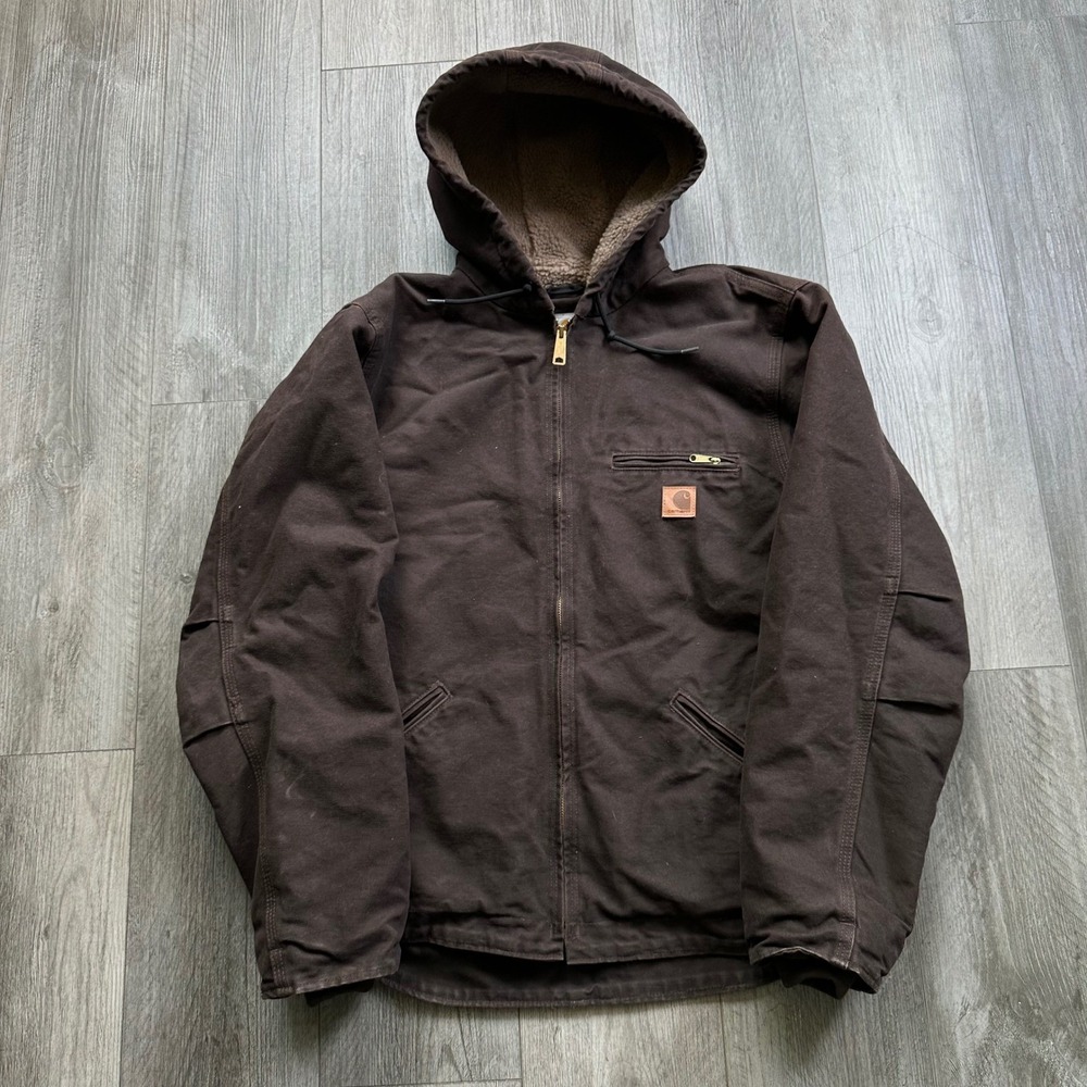 Carhartt J141 Dark Brown Sherpa Lined Hooded Jacket M mens